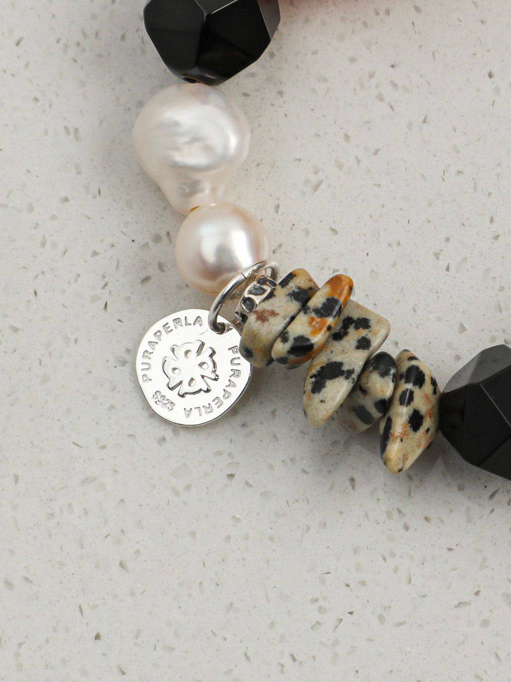 Persian Agate Baroque Bracelet — large baroque pearl, faceted black agate, baroque pearl | SENLORE