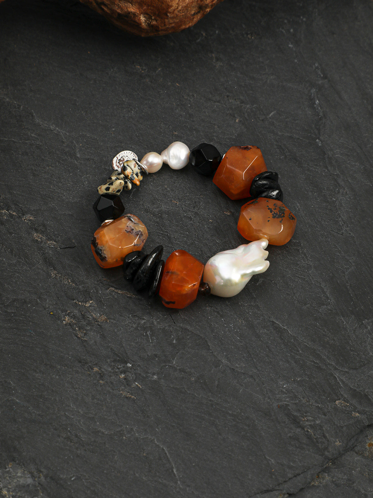 Persian Agate Baroque Bracelet — large baroque pearl, faceted black agate, baroque pearl | SENLORE