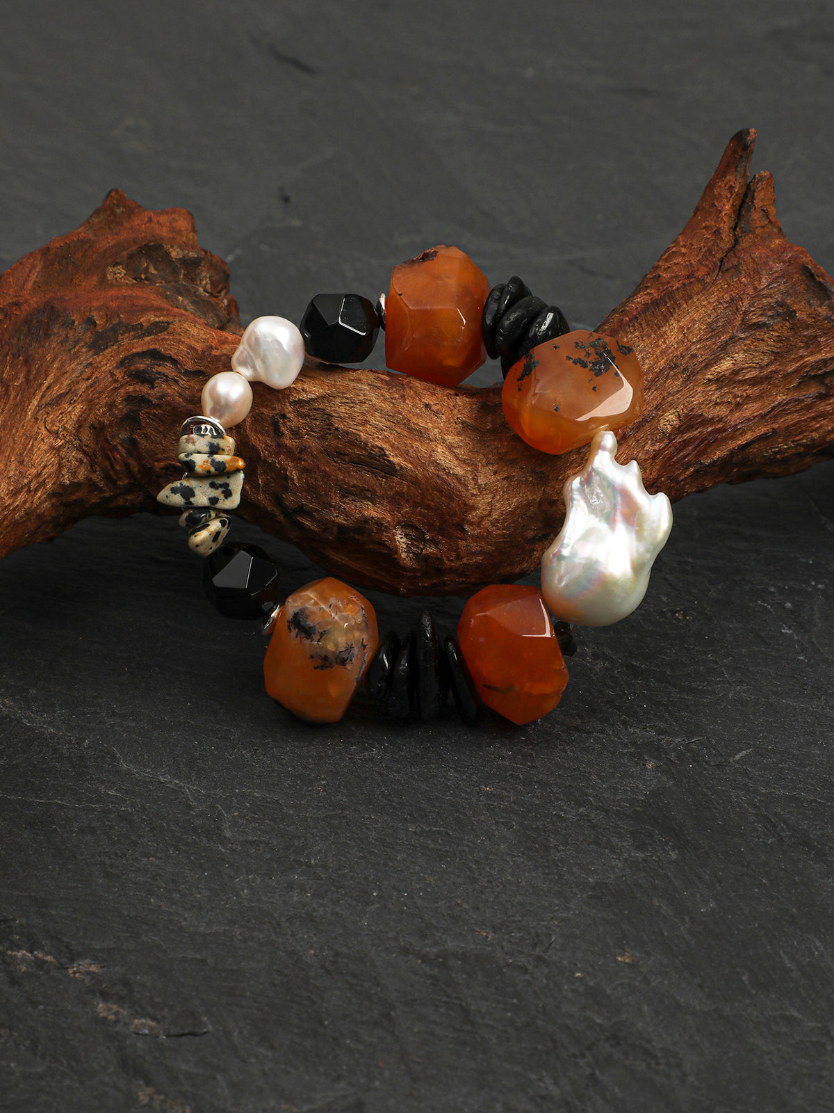 Persian Agate Baroque Bracelet — large baroque pearl, faceted black agate, baroque pearl | SENLORE