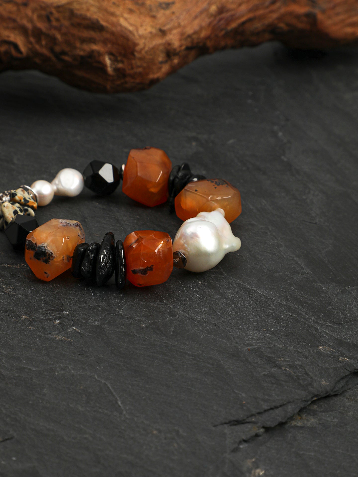 Persian Agate Baroque Bracelet — large baroque pearl, faceted black agate, baroque pearl | SENLORE