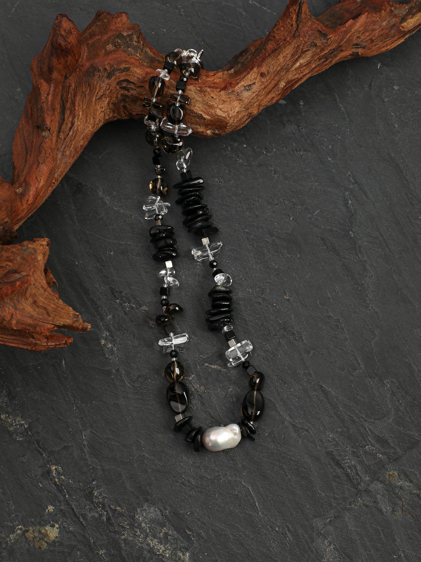 Nature's Palette Smoky Quartz Freeform Necklace — smoky quartz teardrop, smoky quartz long nuggets, cl... | PuraPerla