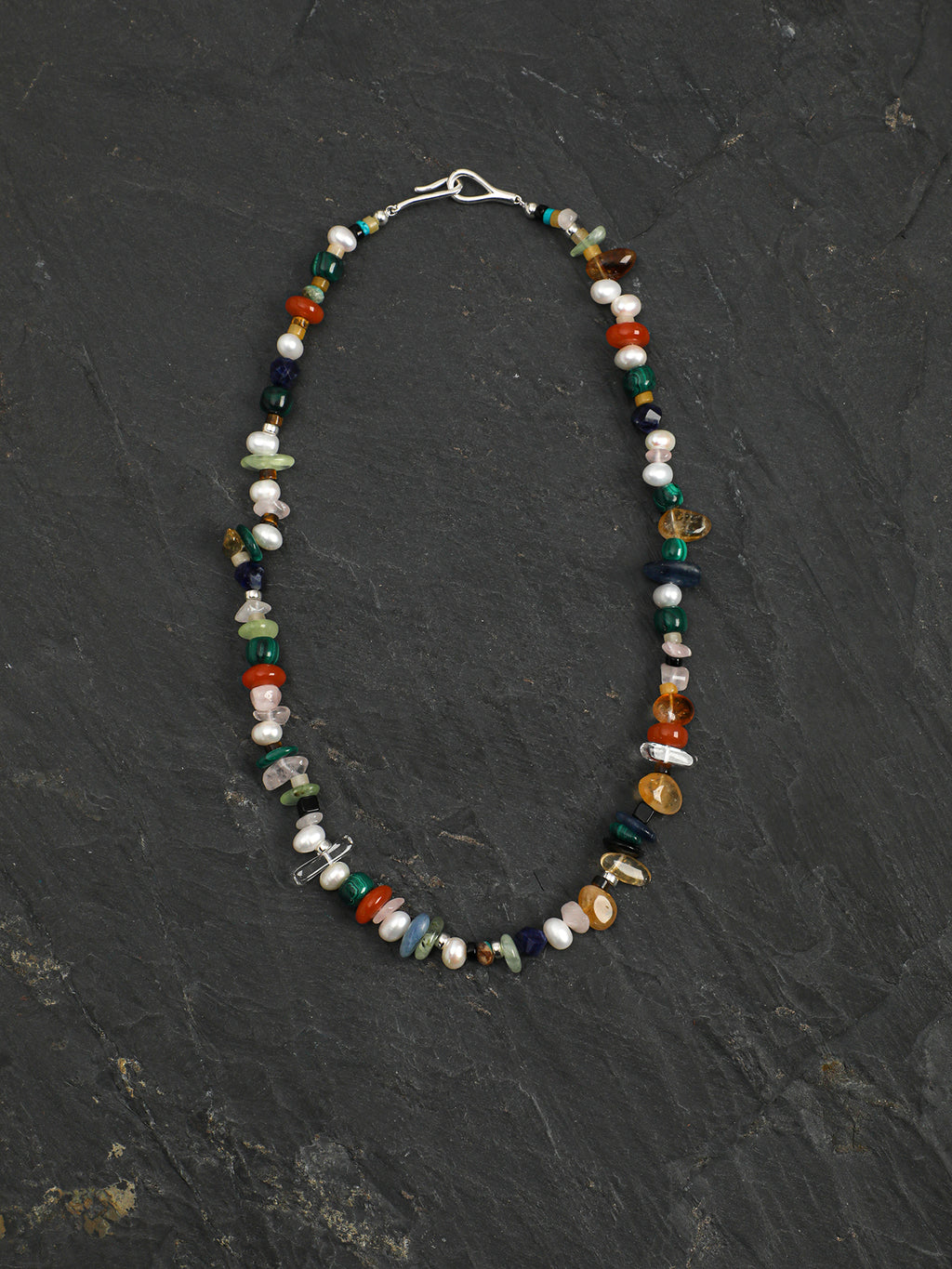 Colorful Candy Crystal Necklace — black agate disc bead & rose quartz & S925 Sterling Silver | SENLORE