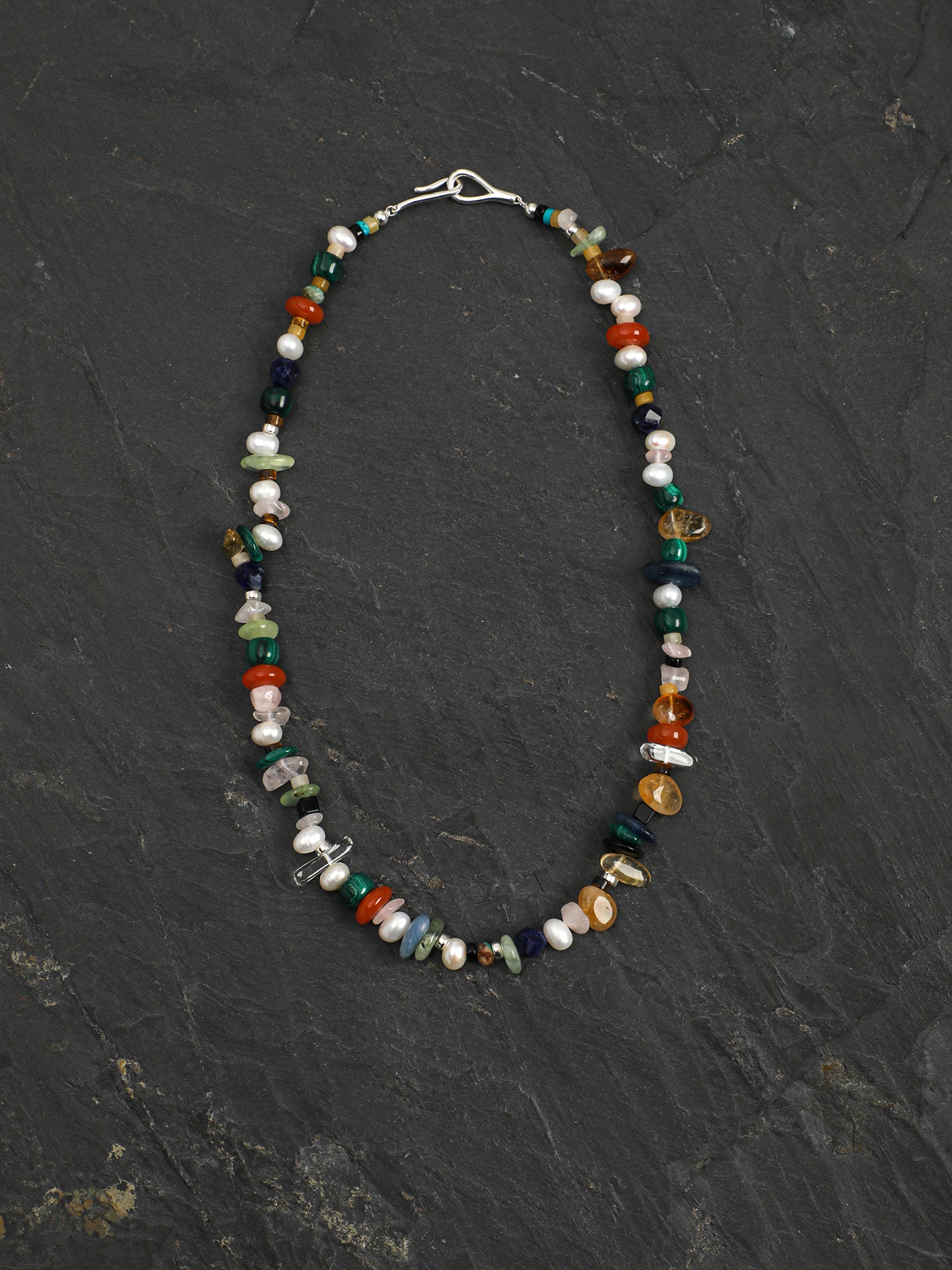 Colorful Candy Crystal Necklace — black agate disc bead & rose quartz & S925 Sterling Silver | SENLORE