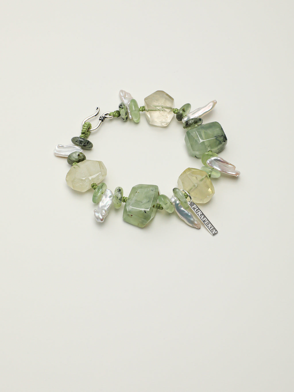 Summer Grape Baroque Bracelet — large freeform prehnite, large freeform citrine, prehnite chips | SENLORE
