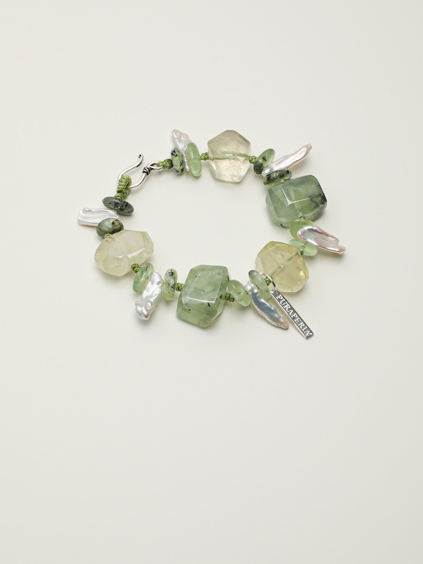 Summer Grape Baroque Bracelet — large freeform prehnite, large freeform citrine, prehnite chips | SENLORE