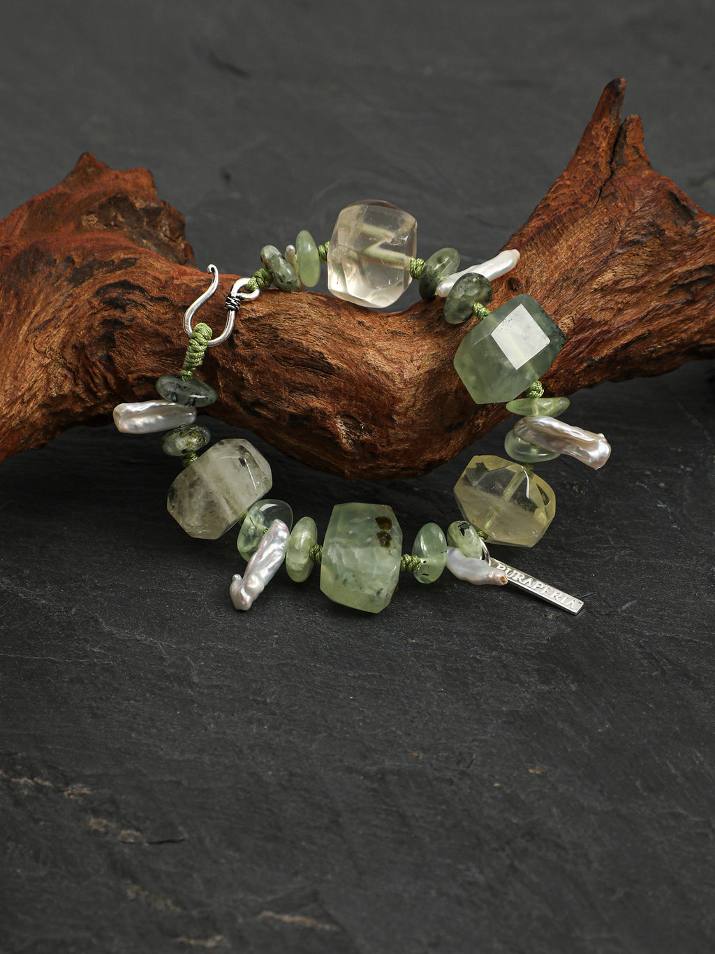 Summer Grape Baroque Bracelet — large freeform prehnite, large freeform citrine, prehnite chips | SENLORE