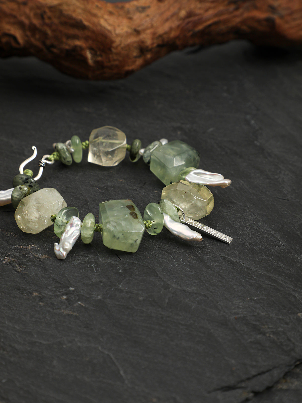 Summer Grape Baroque Bracelet — large freeform prehnite, large freeform citrine, prehnite chips | SENLORE