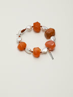Red Persian Agate Baroque Bracelet — freeform red Persian agate, teardrop baroque pearl, Thai silver necklace hook | SENLORE