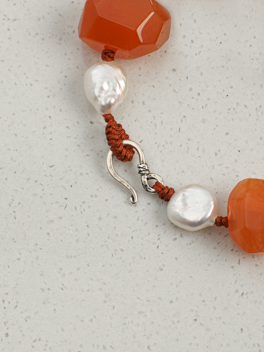 Red Persian Agate Baroque Bracelet — freeform red Persian agate, teardrop baroque pearl, Thai silver necklace hook | SENLORE