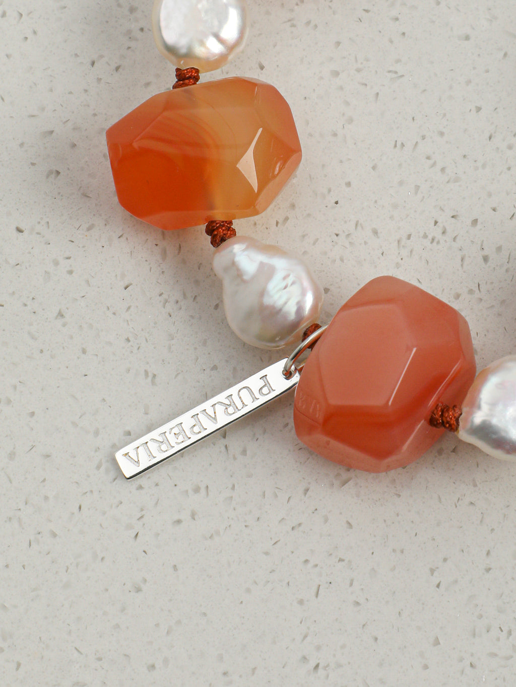 Red Persian Agate Baroque Bracelet — freeform red Persian agate, teardrop baroque pearl, Thai silver necklace hook | SENLORE