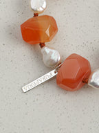 Red Persian Agate Baroque Bracelet — freeform red Persian agate, teardrop baroque pearl, Thai silver necklace hook | SENLORE