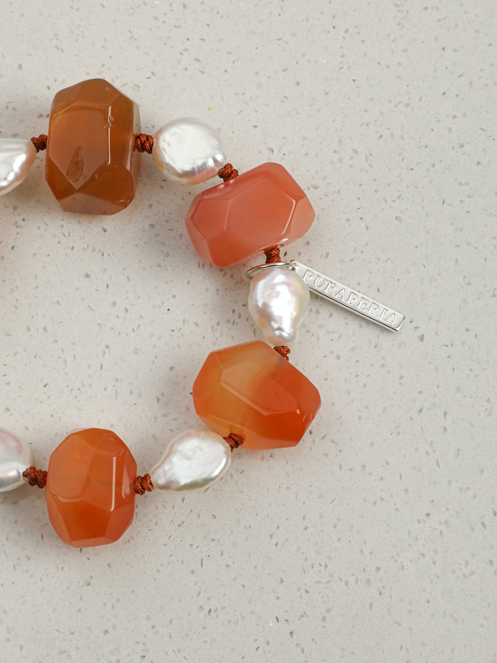 Red Persian Agate Baroque Bracelet — freeform red Persian agate, teardrop baroque pearl, Thai silver necklace hook | SENLORE