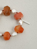 Red Persian Agate Baroque Bracelet — freeform red Persian agate, teardrop baroque pearl, Thai silver necklace hook | SENLORE