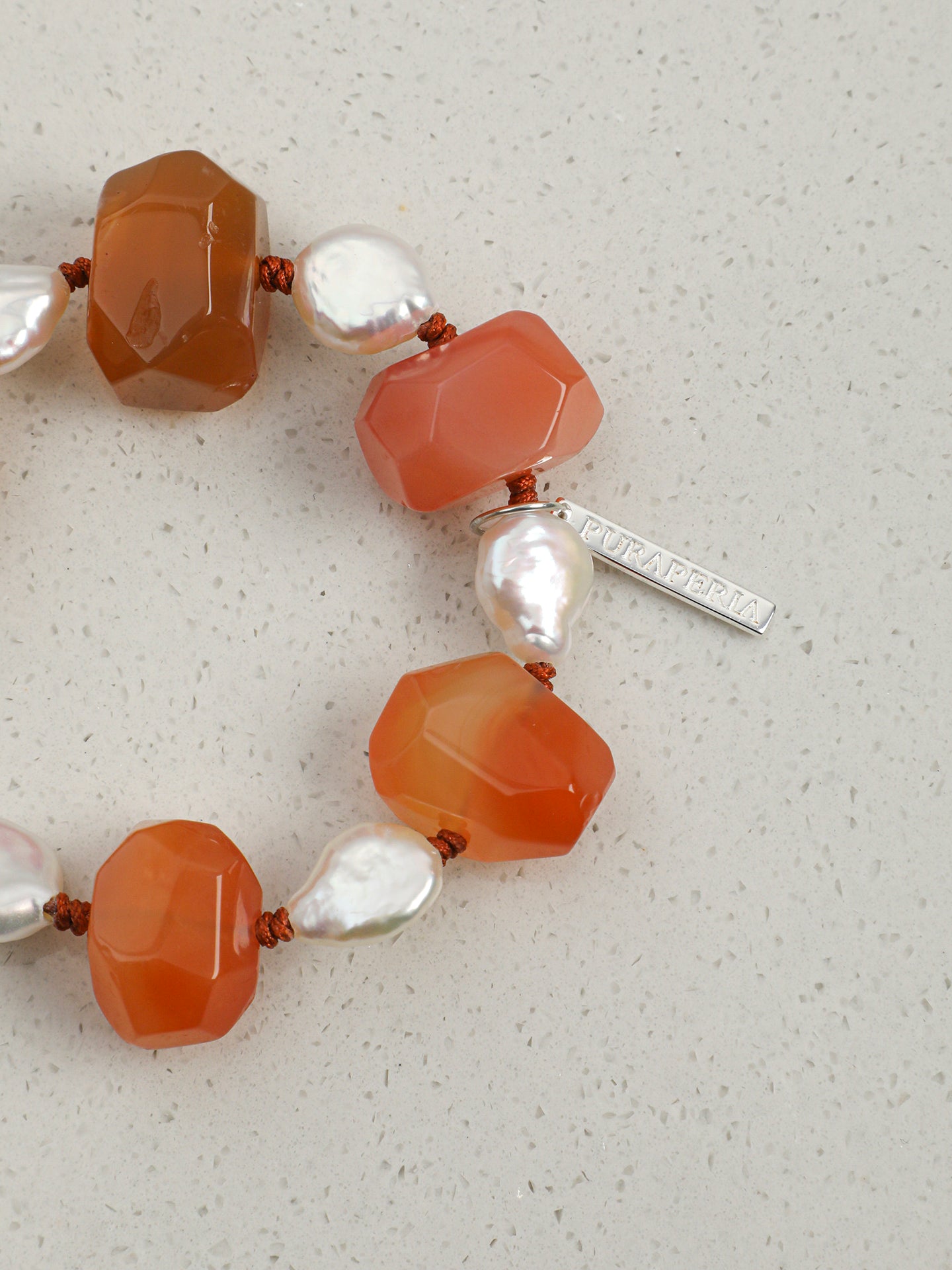 Red Persian Agate Baroque Bracelet — freeform red Persian agate, teardrop baroque pearl, Thai silver necklace hook | SENLORE