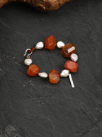 Red Persian Agate Baroque Bracelet — freeform red Persian agate, teardrop baroque pearl, Thai silver necklace hook | SENLORE