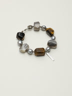 Persian Agate Tiger's Eye Bracelet — faceted tiger's eye, freeform Persian agate, grey baroque pearl | SENLORE