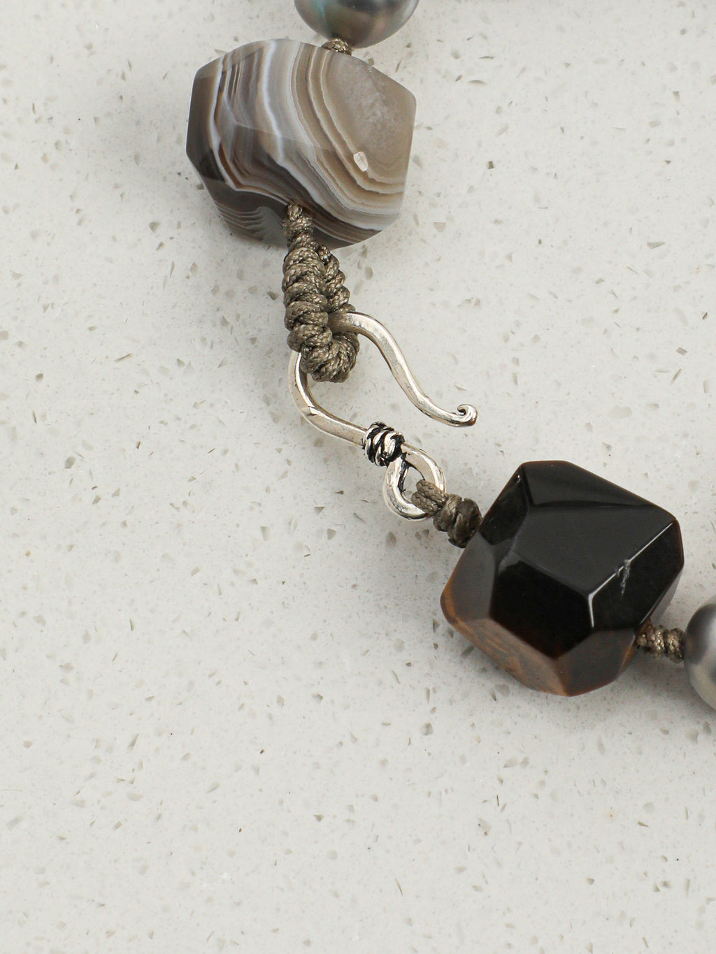 Persian Agate Tiger's Eye Bracelet — faceted tiger's eye, freeform Persian agate, grey baroque pearl | SENLORE