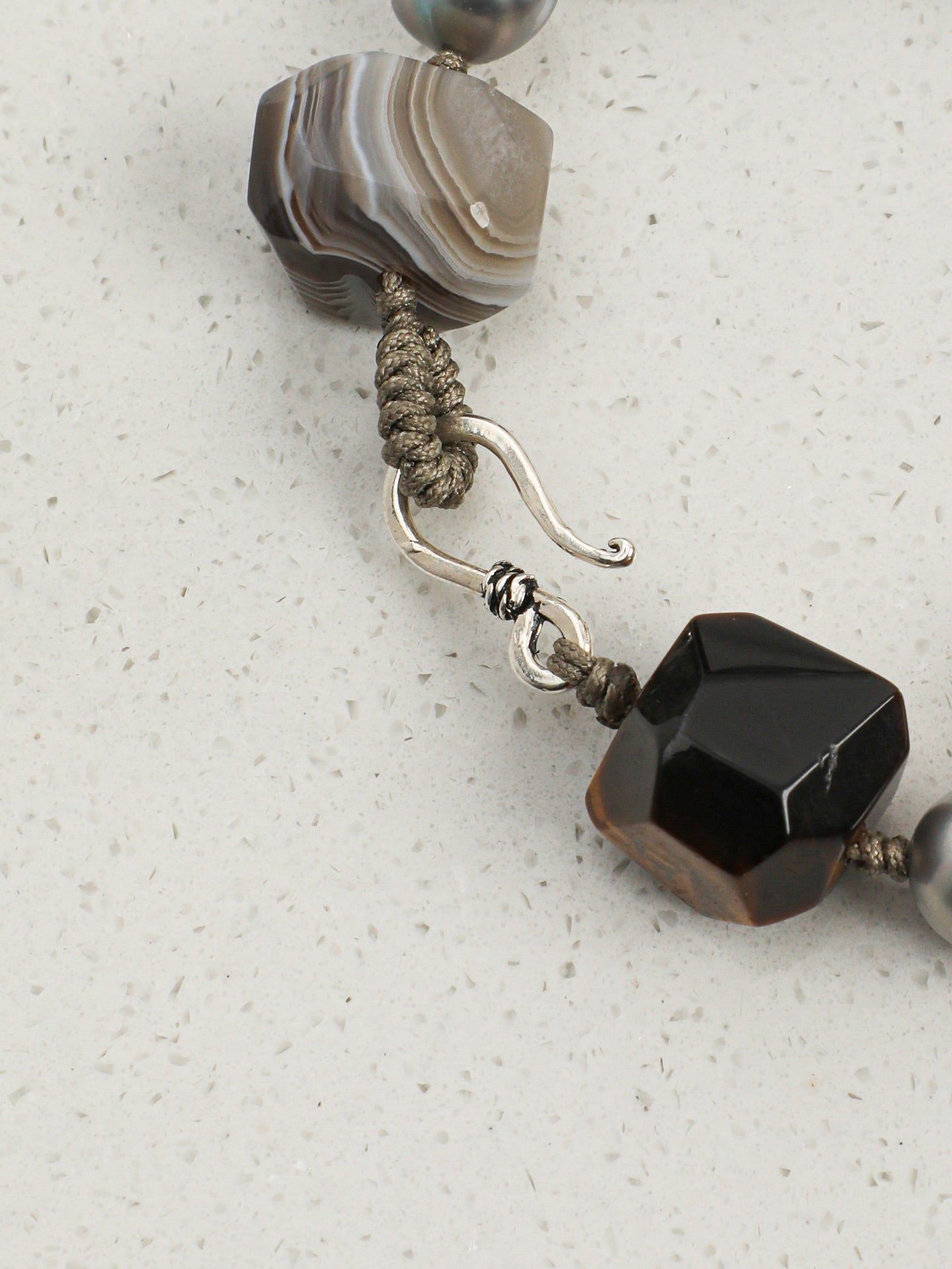 Persian Agate Tiger's Eye Bracelet — faceted tiger's eye, freeform Persian agate, grey baroque pearl | SENLORE