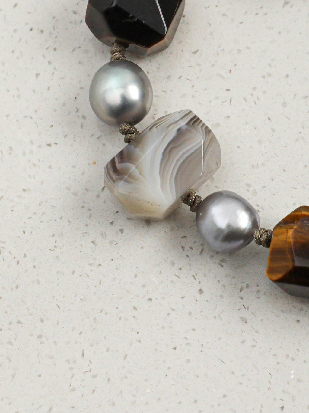 Persian Agate Tiger's Eye Bracelet — faceted tiger's eye, freeform Persian agate, grey baroque pearl | SENLORE