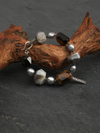 Persian Agate Tiger's Eye Bracelet — faceted tiger's eye, freeform Persian agate, grey baroque pearl | SENLORE