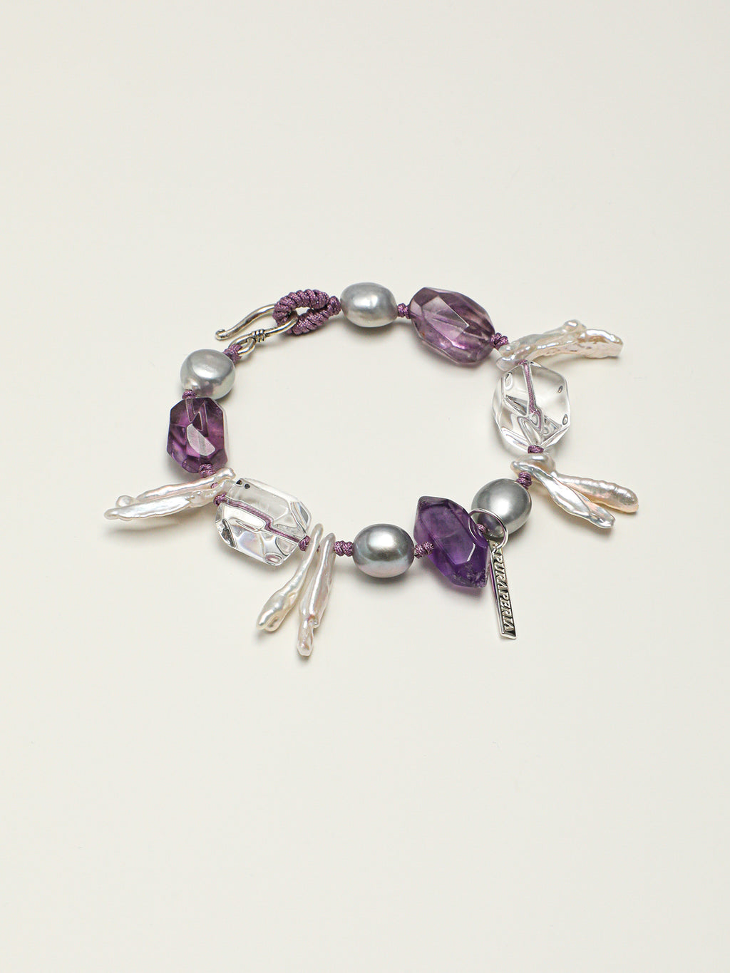 Amethyst Long Tusk Baroque Bracelet — freeform double-point clear quartz, freeform amethyst, double-point amethyst | SENLORE