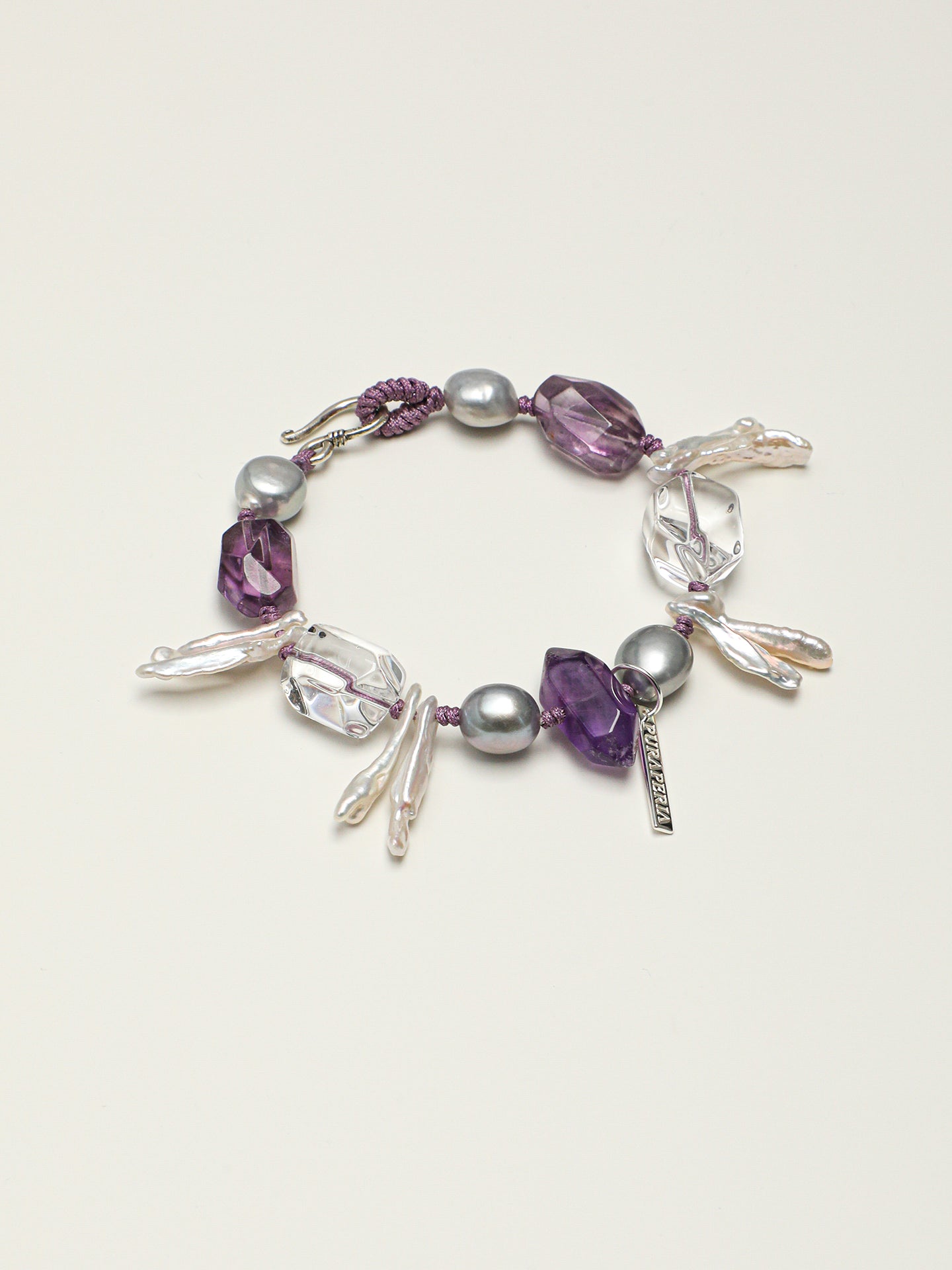 Amethyst Long Tusk Baroque Bracelet — freeform double-point clear quartz, freeform amethyst, double-point amethyst | SENLORE