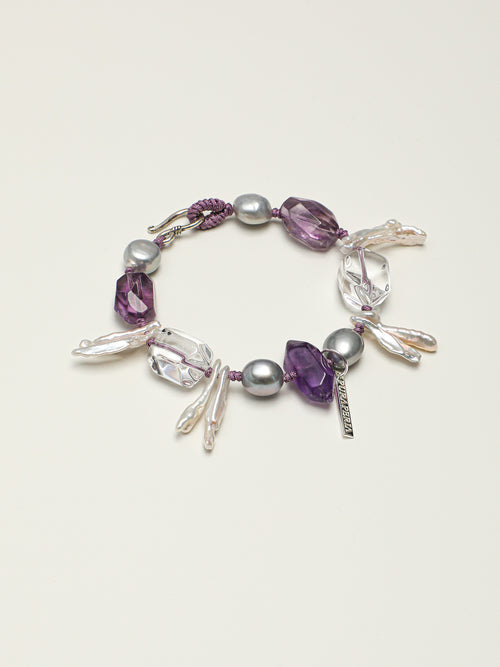 Amethyst Long Tusk Baroque Bracelet — freeform double-point clear quartz, freeform amethyst, double-point amethyst | SENLORE