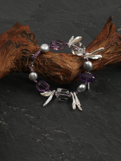Amethyst Long Tusk Baroque Bracelet — freeform double-point clear quartz, freeform amethyst, double-point amethyst | SENLORE