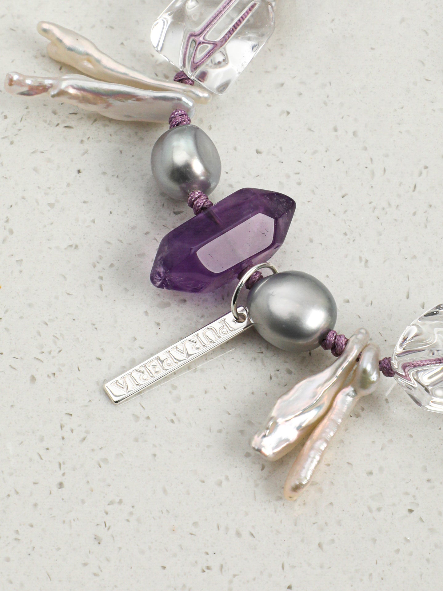 Amethyst Long Tusk Baroque Bracelet — freeform double-point clear quartz, freeform amethyst, double-point amethyst | SENLORE