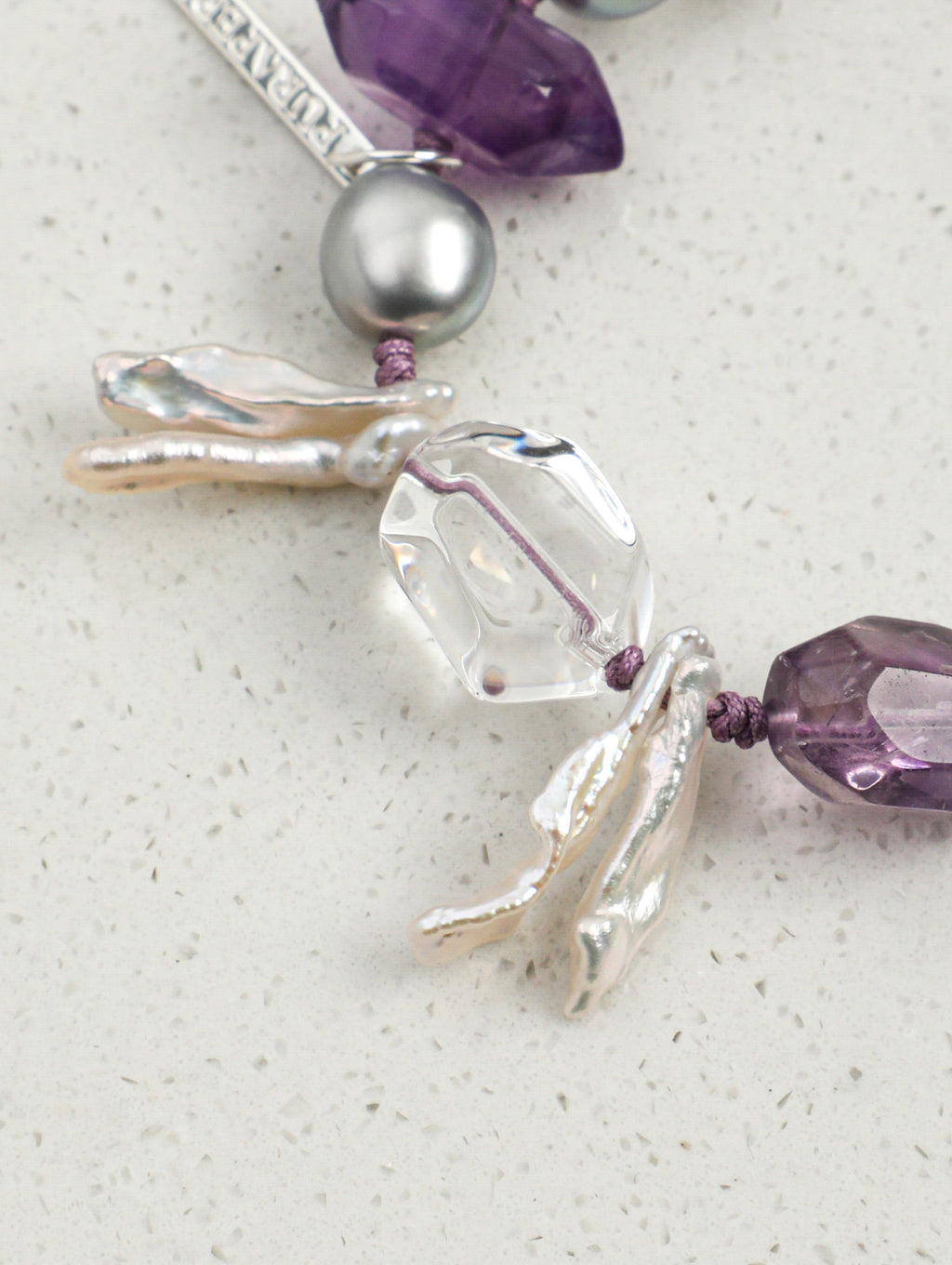 Amethyst Long Tusk Baroque Bracelet — freeform double-point clear quartz, freeform amethyst, double-point amethyst | SENLORE