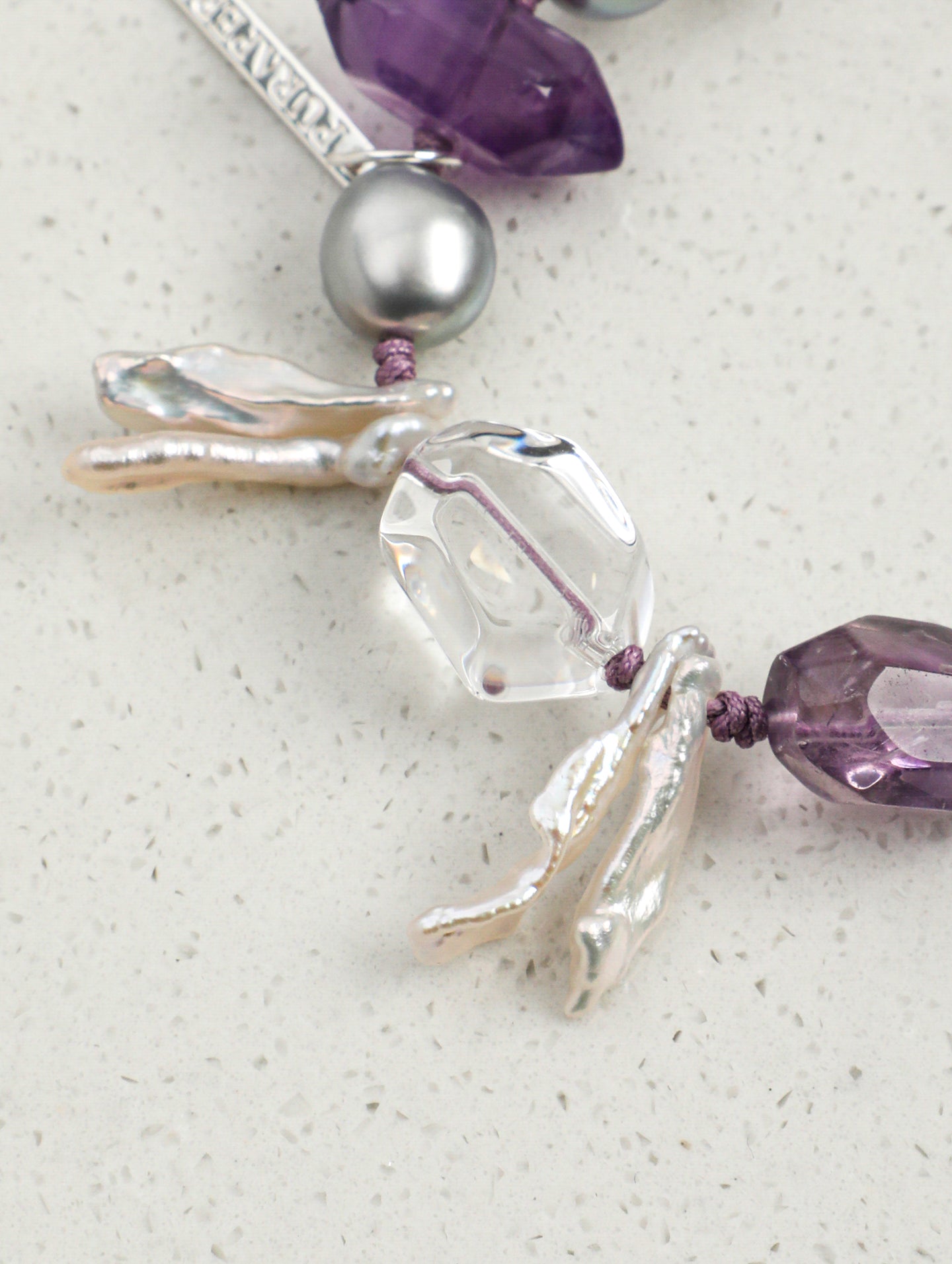 Amethyst Long Tusk Baroque Bracelet — freeform double-point clear quartz, freeform amethyst, double-point amethyst | SENLORE