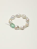 Green Crystal Baroque Pearl Bracelet — freeform green crystal, prehnite, medium large baroque pearl | SENLORE