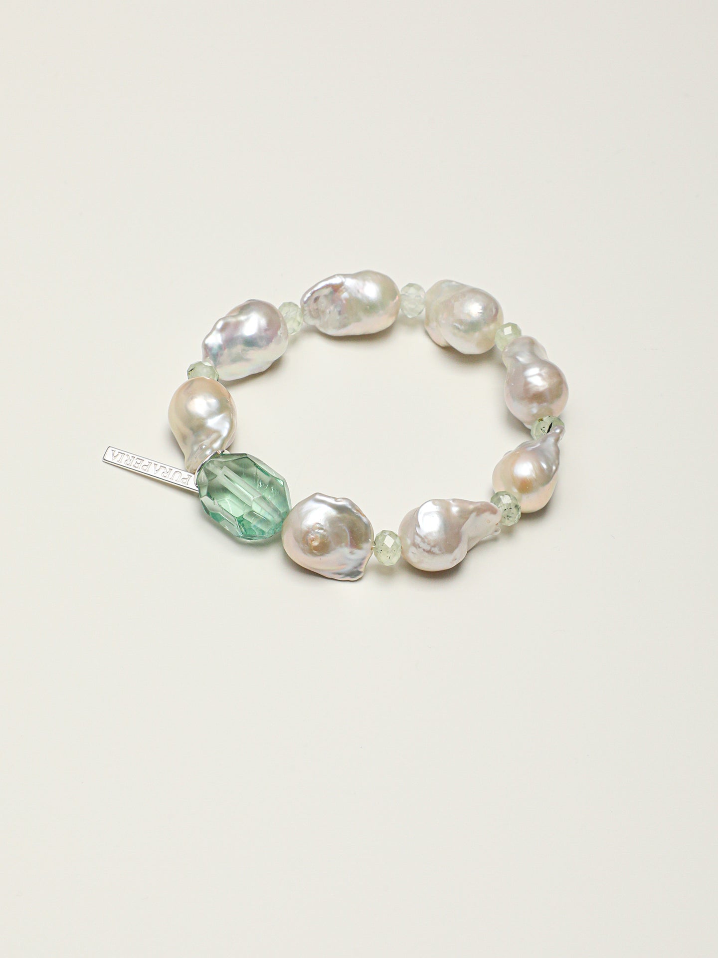 Green Crystal Baroque Pearl Bracelet — freeform green crystal, prehnite, medium large baroque pearl | SENLORE