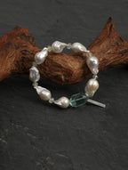 Green Crystal Baroque Pearl Bracelet — freeform green crystal, prehnite, medium large baroque pearl | SENLORE