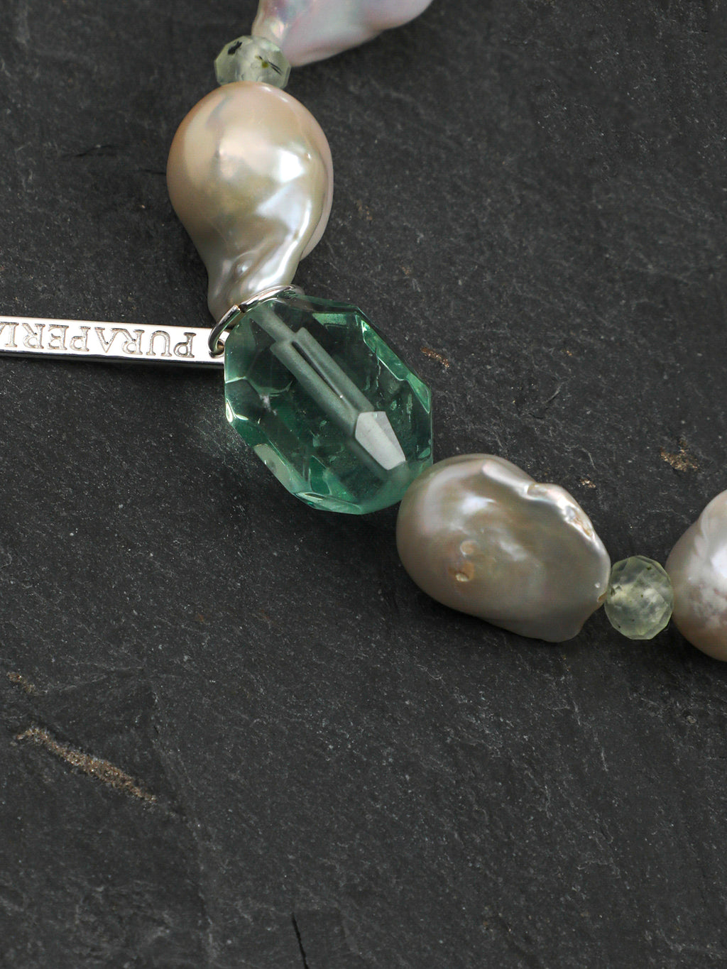 Green Crystal Baroque Pearl Bracelet — freeform green crystal, prehnite, medium large baroque pearl | SENLORE