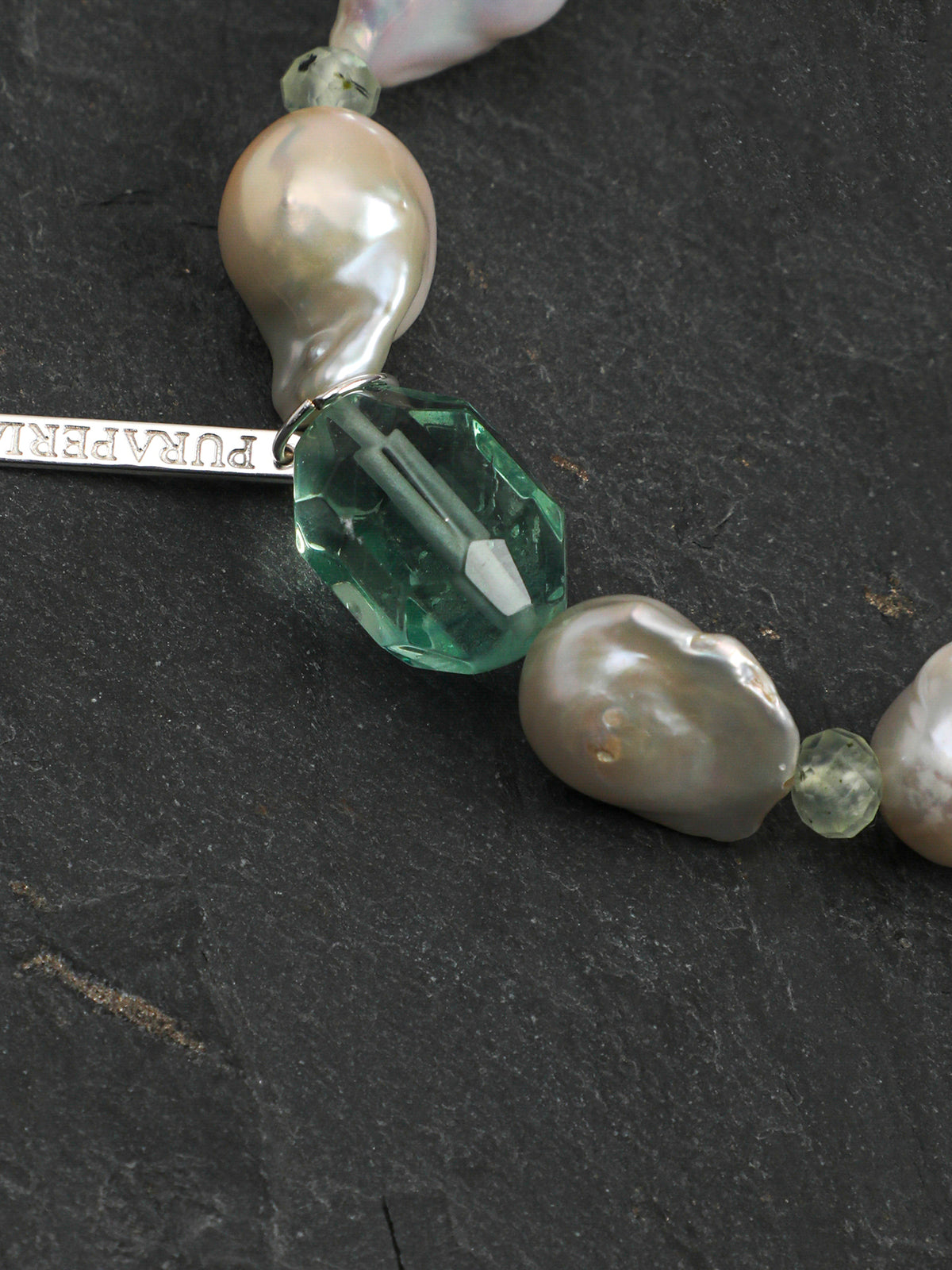 Green Crystal Baroque Pearl Bracelet — freeform green crystal, prehnite, medium large baroque pearl | SENLORE