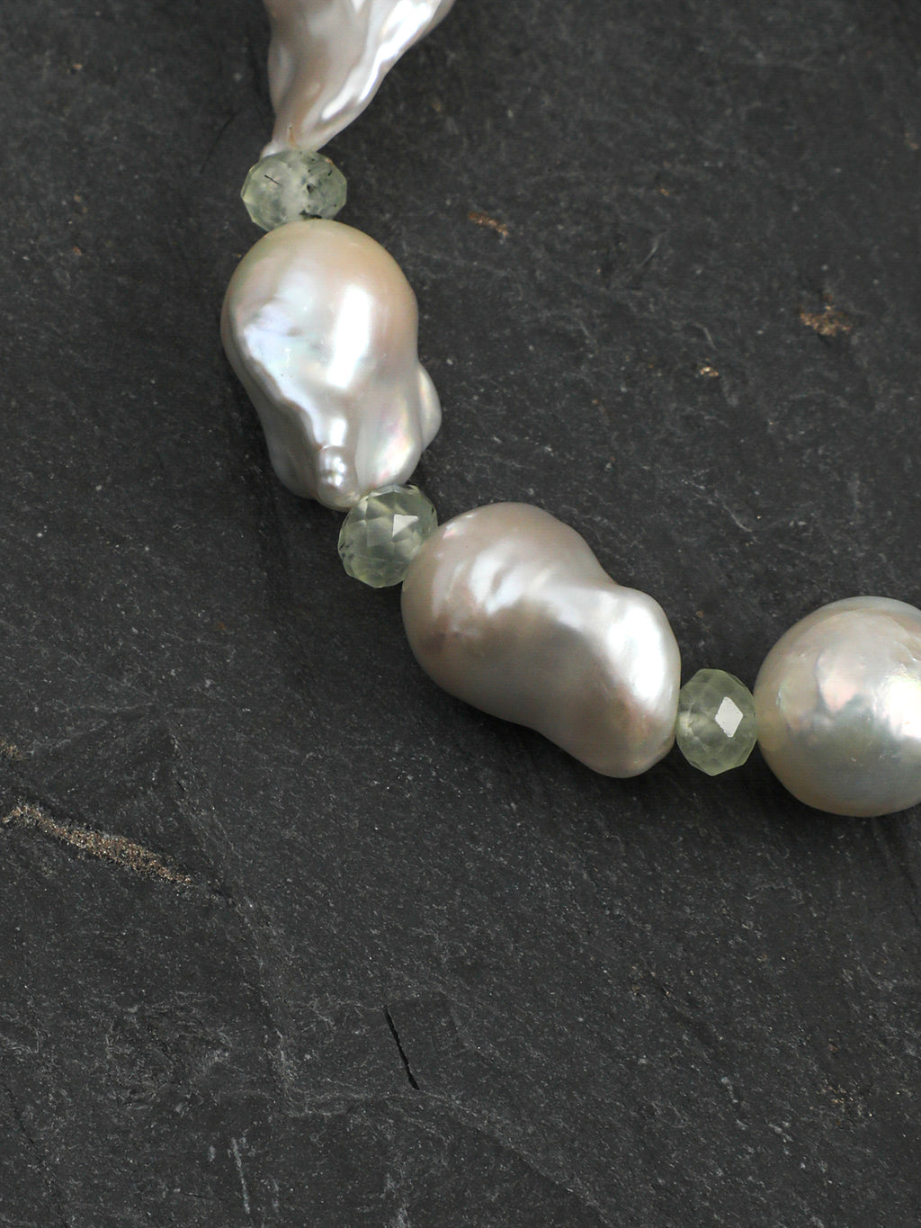 Green Crystal Baroque Pearl Bracelet — freeform green crystal, prehnite, medium large baroque pearl | SENLORE