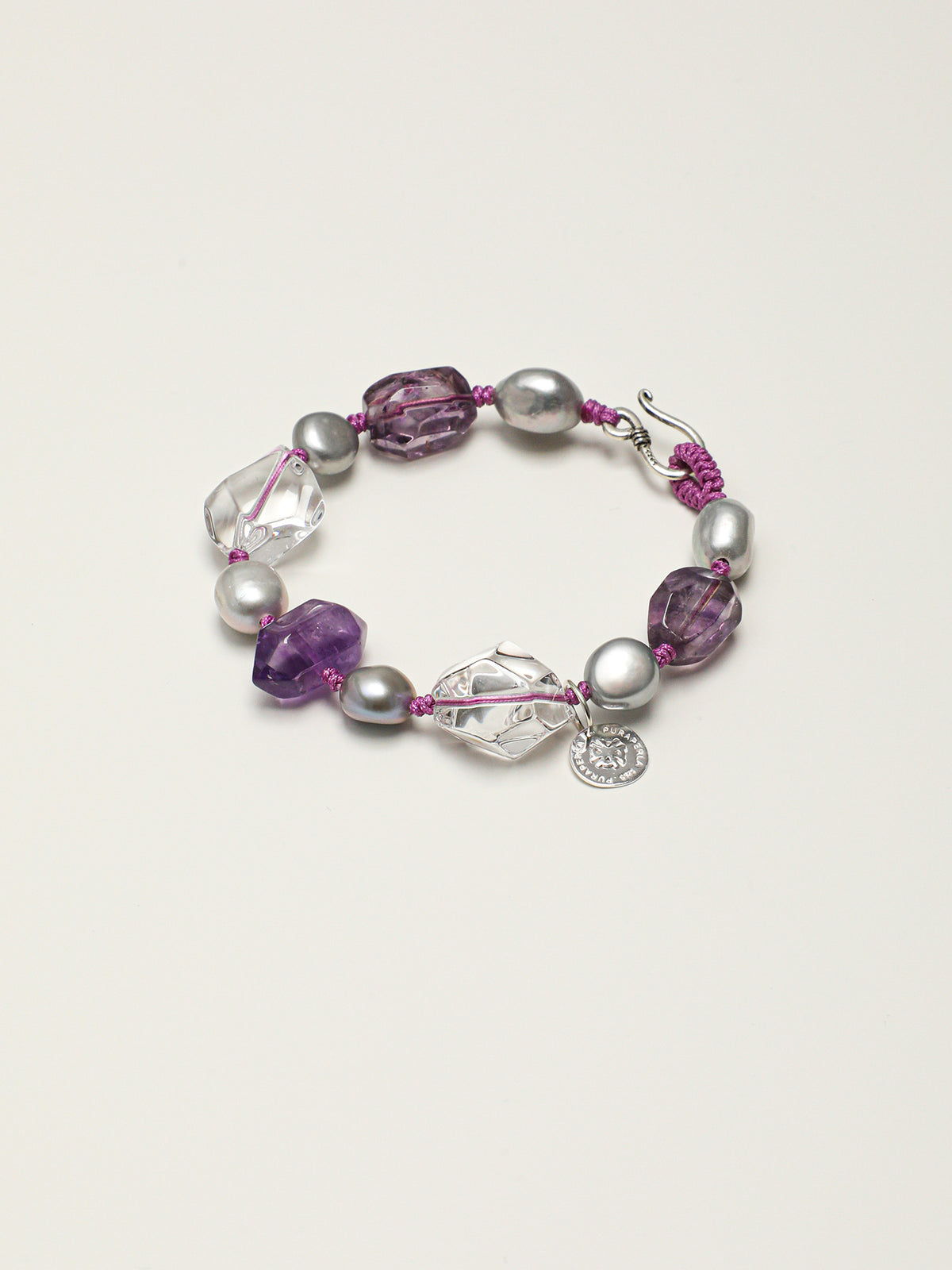 Amethyst Double-Point Freeform Bracelet — freeform double-point clear quartz, freeform amethyst, double-point amethyst | SENLORE