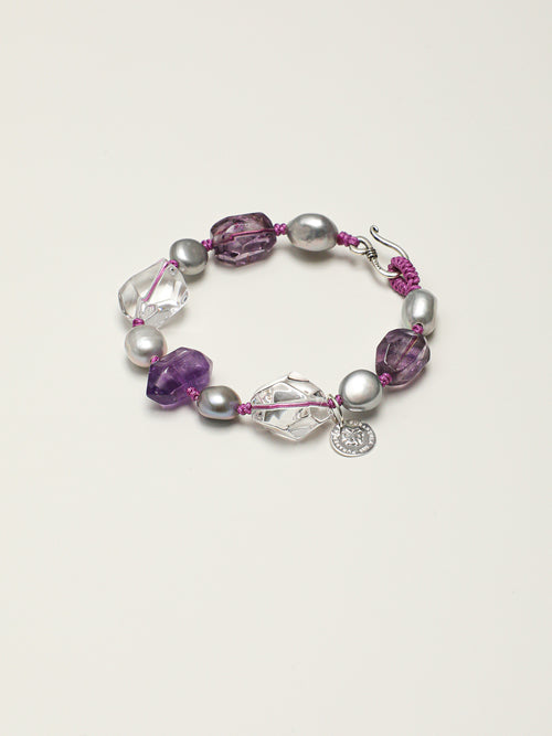Amethyst Double-Point Freeform Bracelet — freeform double-point clear quartz, freeform amethyst, double-point amethyst | SENLORE