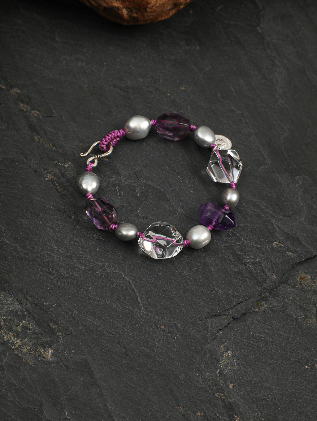 Amethyst Double-Point Freeform Bracelet — freeform double-point clear quartz, freeform amethyst, double-point amethyst | SENLORE
