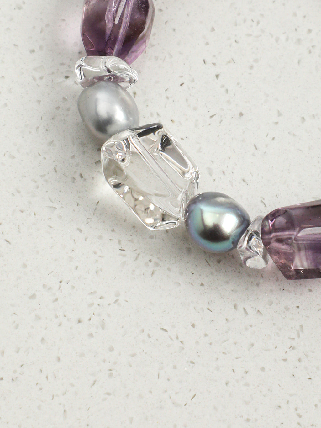 Amethyst Double-Point Freeform Bracelet — freeform double-point clear quartz, freeform amethyst, double-point amethyst | SENLORE