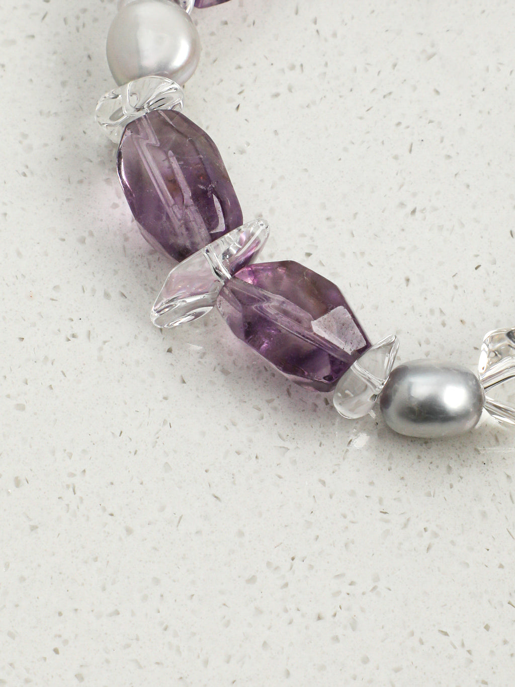 Amethyst Double-Point Freeform Bracelet — freeform double-point clear quartz, freeform amethyst, double-point amethyst | SENLORE