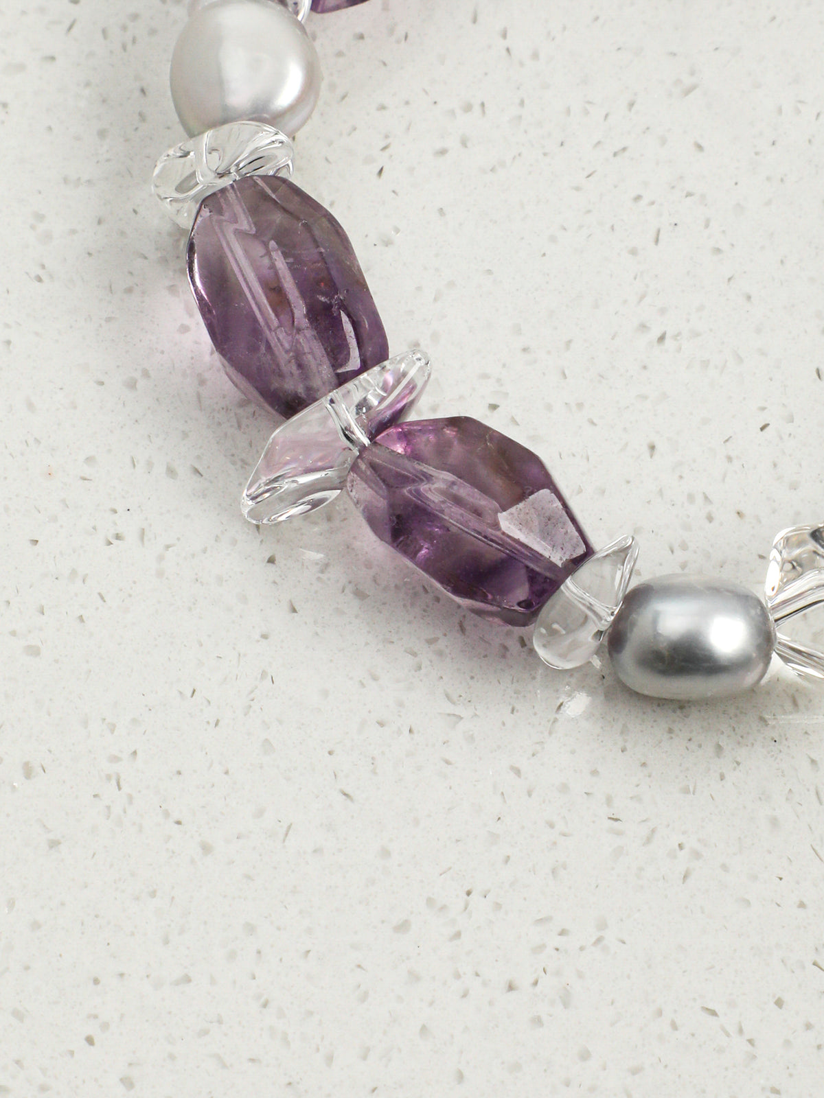 Amethyst Double-Point Freeform Bracelet — freeform double-point clear quartz, freeform amethyst, double-point amethyst | SENLORE