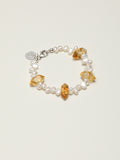 Golden Tower Crystal Pearl Bracelet — double-point golden tower quartz, three-seven-hole double-sided baroque pearl, large-hole sterling silver round bead | SENLORE