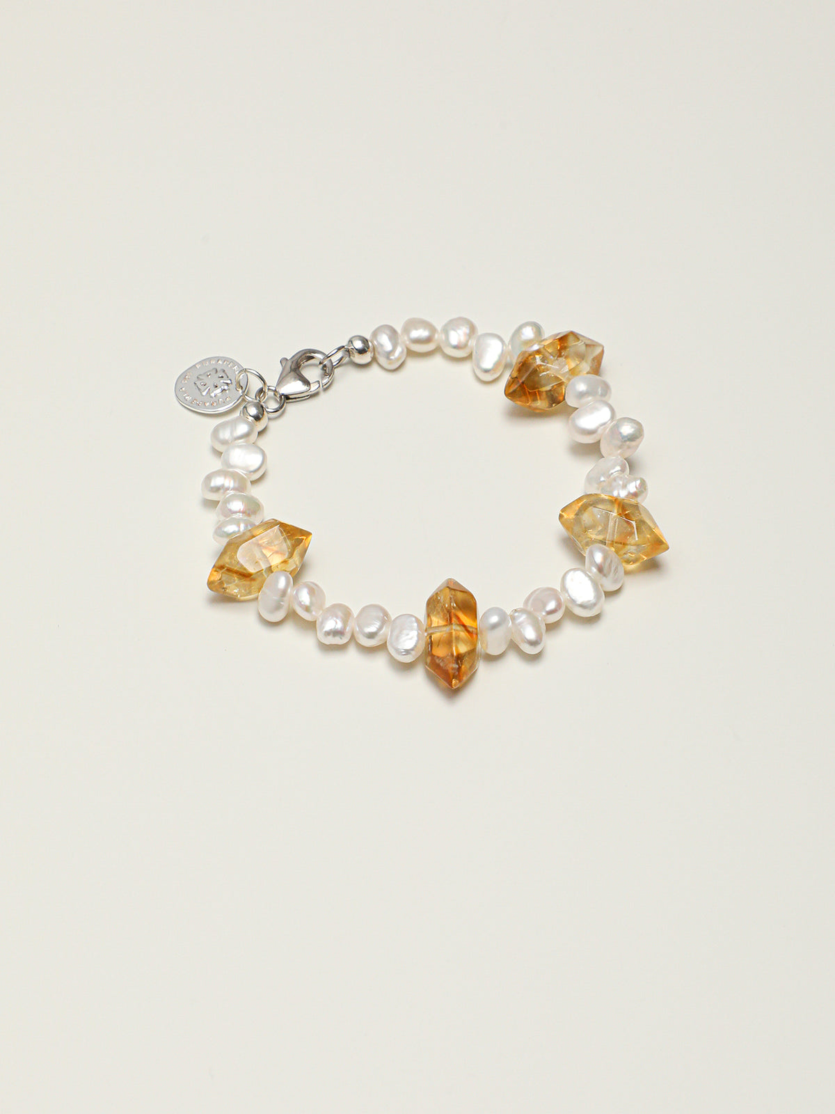 Golden Tower Crystal Pearl Bracelet — double-point golden tower quartz, three-seven-hole double-sided baroque pearl, large-hole sterling silver round bead | SENLORE