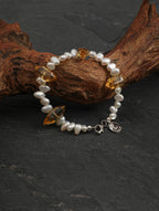 Golden Tower Crystal Pearl Bracelet — double-point golden tower quartz, three-seven-hole double-sided baroque pearl, large-hole sterling silver round bead | SENLORE