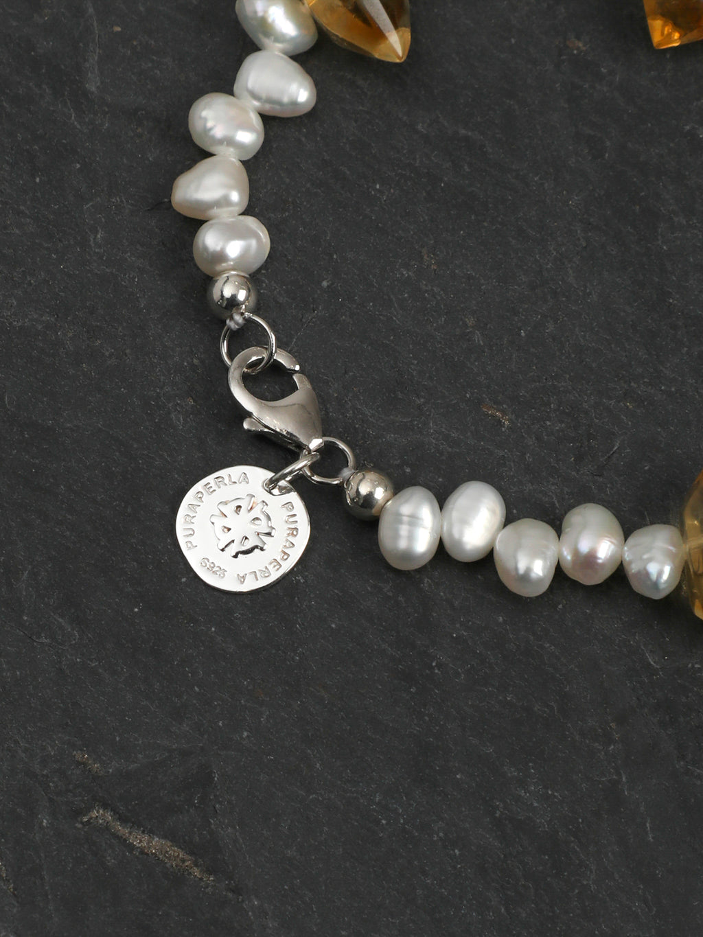 Golden Tower Crystal Pearl Bracelet — double-point golden tower quartz, three-seven-hole double-sided baroque pearl, large-hole sterling silver round bead | SENLORE
