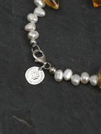 Golden Tower Crystal Pearl Bracelet — double-point golden tower quartz, three-seven-hole double-sided baroque pearl, large-hole sterling silver round bead | SENLORE