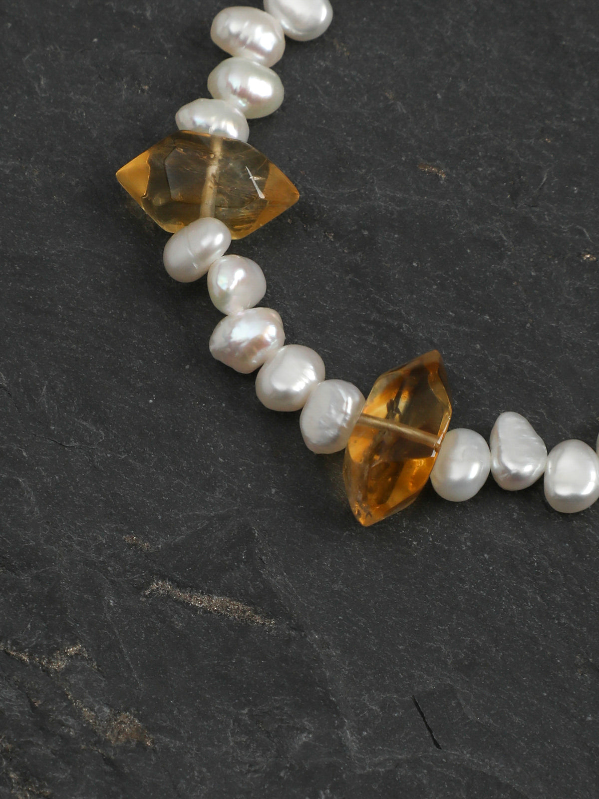 Golden Tower Crystal Pearl Bracelet — double-point golden tower quartz, three-seven-hole double-sided baroque pearl, large-hole sterling silver round bead | SENLORE