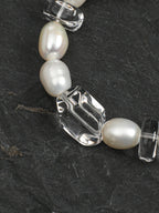 Green Crystal Pearl Bracelet — freeform green crystal, freeform double-point clear quartz, cherry-blossom-cut clear quartz | SENLORE